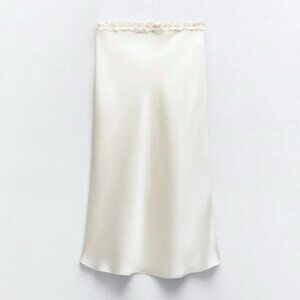 Zara Cream Satin Midi Skirt